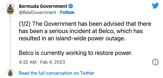 The importance of power industry security is seen from Bermuda network power interruption event